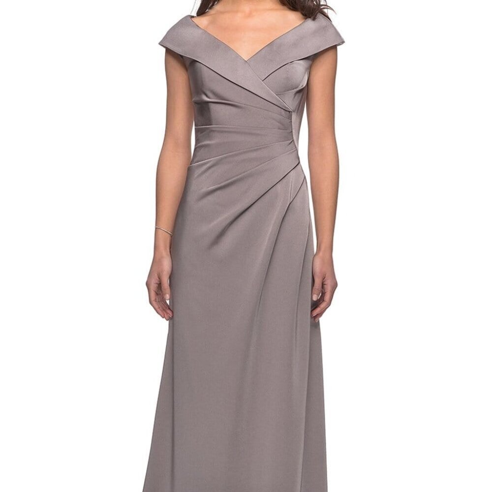 La Femme Taupe Off-Shoulder Maxi Dress